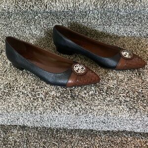 Brighton Pointed Low Heel Flat Women 10M Ebony Black Brown Woven Leather No Box
